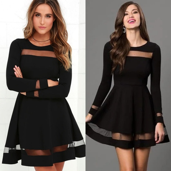 Lulus Dresses & Skirts - LuLu's LBD skater long sleeve mesh paneling NWOT M